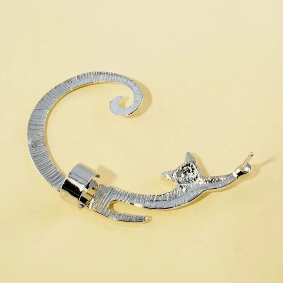 SILVER CAT EAR CRAWLER EAR JACKET EAR CUFF EAR HUGGER - Picture 3 of 4